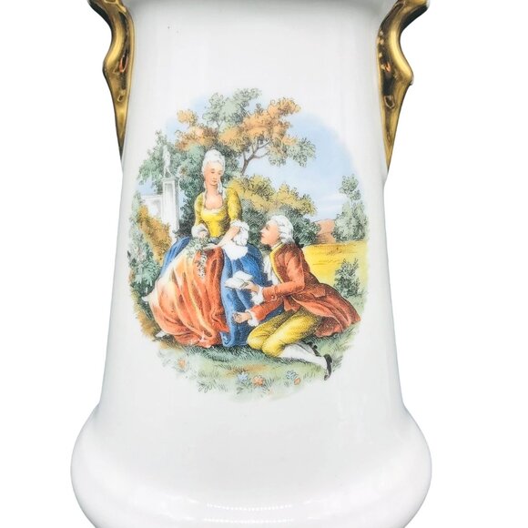 Vintage Glazed Gilded Porcelain Lamp, Table Lighting Decor, Classic French Victo - Picture 2 of 12